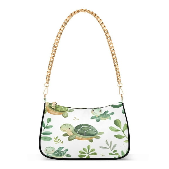 One Shoulder Chain Handbag 7.1x11x2.8in Women's Hobo Handbags Tote Handbags Shoulder Handbags Card Bag Cash Bag Key Bag Green Cartoon Turtle