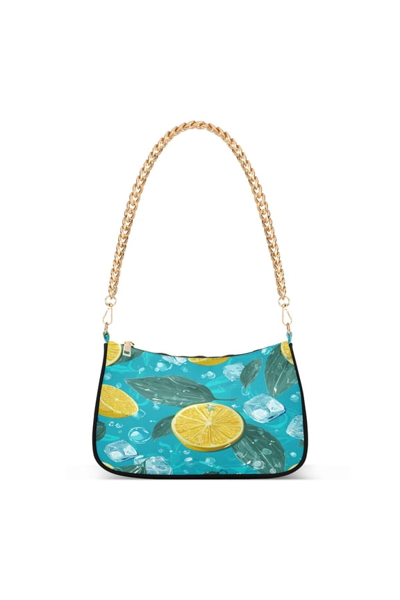 One Shoulder Chain Handbag 7.1x11x2.8in Women's Hobo Handbags Tote Handbags Shoulder Handbags Card Bag Cash Bag Key Bag Lemon Cubes with Leaves