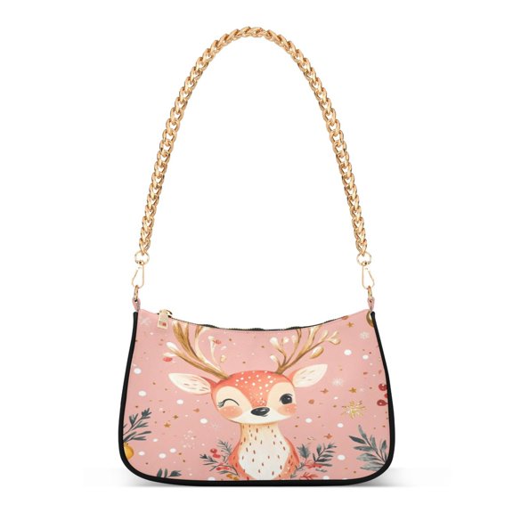 One Shoulder Chain Handbag 7.1x11x2.8in Women's Hobo Handbags Tote Handbags Shoulder Handbags Card Bag Cash Bag Key Bag Pink Christmas Deer