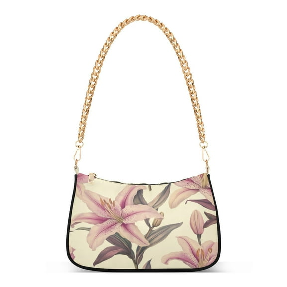 One Shoulder Chain Handbag 7.1x11x2.8in Women's Hobo Handbags Tote Handbags Shoulder Handbags Card Bag Cash Bag Key Bag Pink Lilies