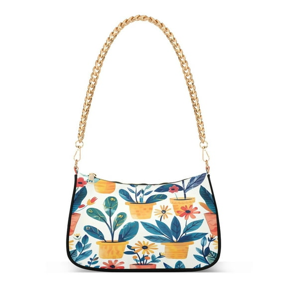 One Shoulder Chain Handbag 7.1x11x2.8in Women's Hobo Handbags Tote Handbags Shoulder Handbags Card Bag Cash Bag Key Bag Potted Green Leaf