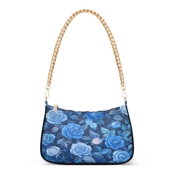 One Shoulder Chain Handbag 7.1x11x2.8in Women's Hobo Handbags Tote Handbags Shoulder Handbags Card Bag Cash Bag Key Bag Pretty Blue Roses