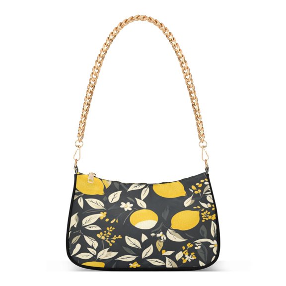 One Shoulder Chain Handbag 7.1x11x2.8in Women's Hobo Handbags Tote Handbags Shoulder Handbags Card Bag Cash Bag Key Bag Pretty Yellow Lemon and Leaves