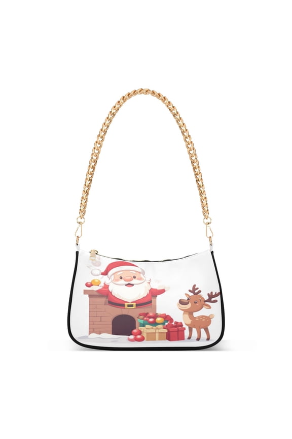 One Shoulder Chain Handbag 7.1x11x2.8in Women's Hobo Handbags Tote Handbags Shoulder Handbags Card Bag Cash Bag Key Bag Santa Claus and Deer Pictures