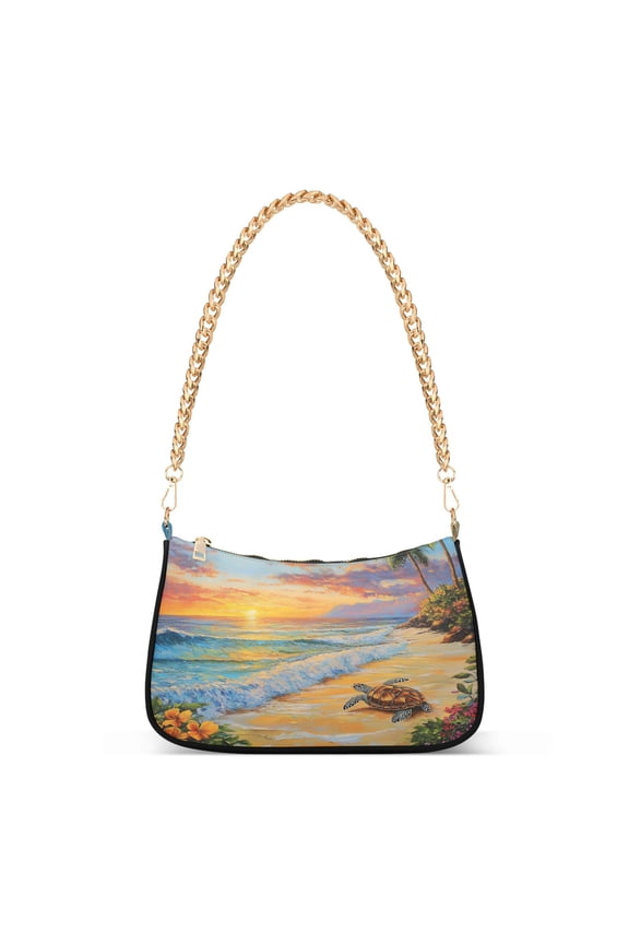 One Shoulder Chain Handbag 7.1x11x2.8in Women's Hobo Handbags Tote Handbags Shoulder Handbags Card Bag Cash Bag Key Bag Sunset Turtle