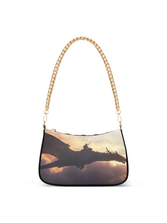 One Shoulder Chain Handbag 7.1x11x2.8in Women's Hobo Handbags Tote Handbags Shoulder Handbags Card Bag Cash Bag Key Bag Warrior Dragon