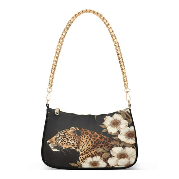 One Shoulder Chain Handbag 7.1x11x2.8in Women's Hobo Handbags Tote Handbags Shoulder Handbags Card Bag Cash Bag Key Bag White Flowers and Leopards
