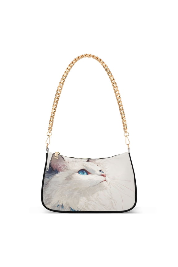 One Shoulder Chain Handbag 7.1x11x2.8in Women's Hobo Handbags Tote Handbags Shoulder Handbags Card Bag Cash Bag Key Bag White Ragdoll Cat Portrait