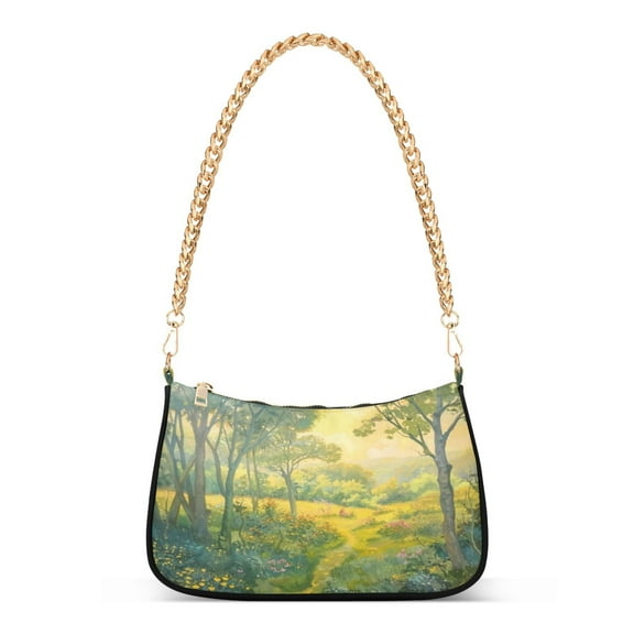 One Shoulder Chain Handbag 7.1x11x2.8in Women's Hobo Handbags Tote Handbags Shoulder Handbags Card Bag Cash Bag Key Bag Yellow Light and Green Grass