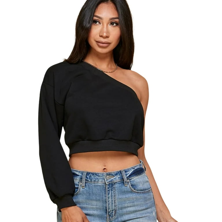 One Shoulder Crop Sweatshirt
