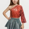 thumbnail image 1 of One Shoulder Cropped Tops for Girls Long Sleeve Shirts Size 3-16 Teens Toddlers Trendy Solid Color Shiny Pullover Dance Performance T-Shirts, 1 of 4