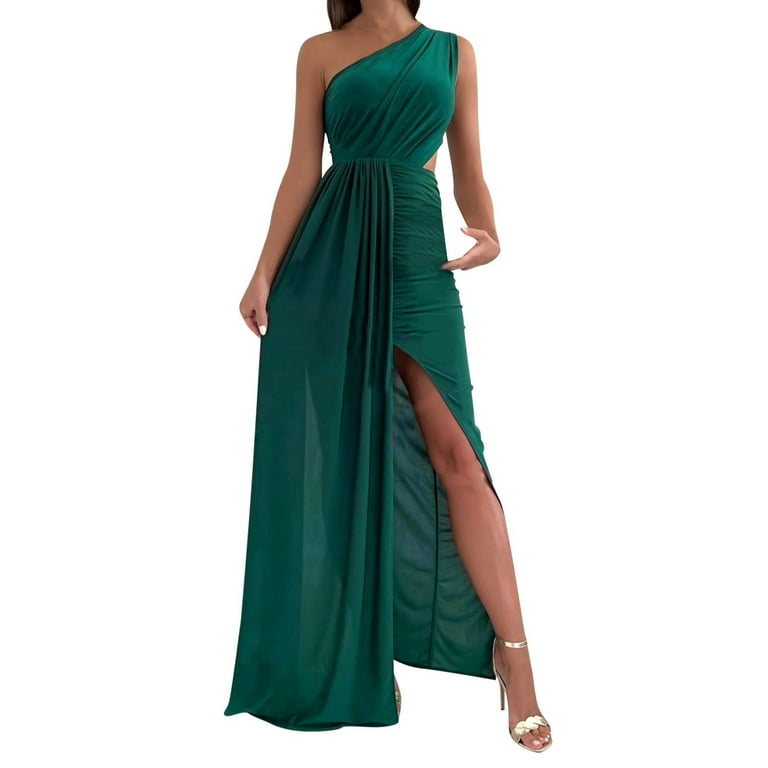 One Shoulder Dresses for Women Solid Color Ruched Bodycon Dress