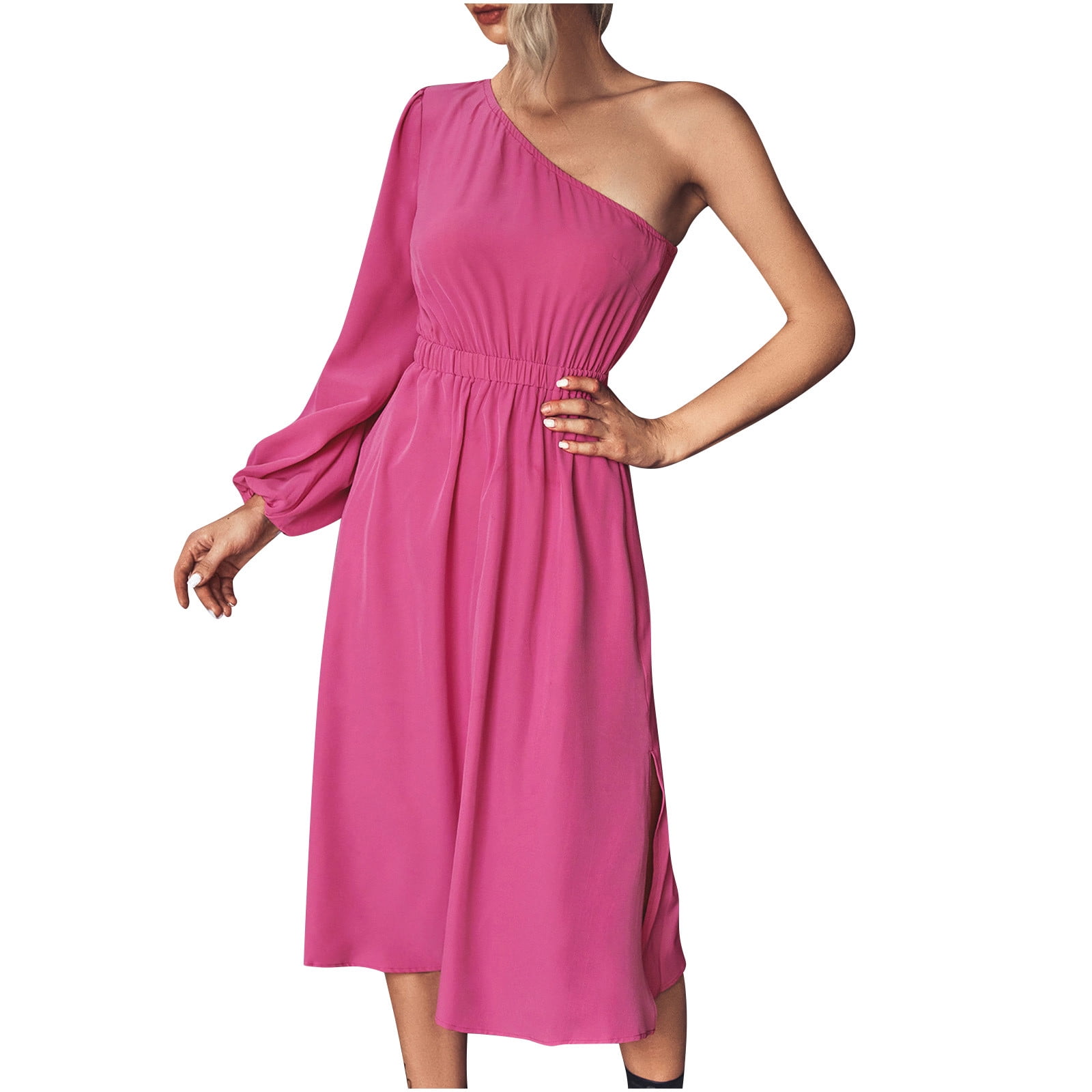 One Shoulder Dresses for Women Casual Long Sleeve Fall Dresses Elastic