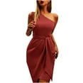 thumbnail image 1 of One Shoulder Dresses for Women Sleeveless Sexy Solid Color Belted Mini Dress Slim Fitted Elegant Formal Cocktail Dresses, 1 of 7