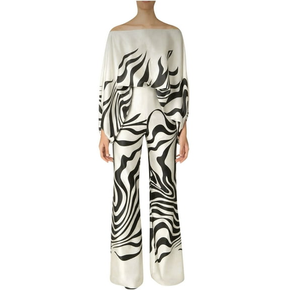 One Shoulder Floral Printed Sets for Women Loose Loungewear 2 Piece Suit Casual Long Sleeve Outfits