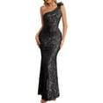 thumbnail image 1 of One Shoulder Formal Evening Gowns Sequin Mermaid Maxi Dress for Wedding Guest, 1 of 6