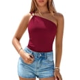 thumbnail image 1 of One Shoulder Going Out Tops for Women Summer Y2K Clothes Sleeveless Fitted Spring Fashion Shirts Wine Red XXL, 1 of 6