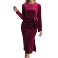 thumbnail image 1 of One Shoulder Gowns for Women Elegant Long Sleeve Velvet High Split Mermaid Dresses Formal Ruched Evening Dress, 1 of 9
