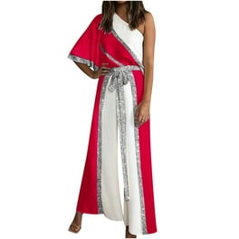 Casual Color Block Sequins V Neck Regular Jumpsuits Casual Color Block Sequins V Neck Regular Jumpsuits