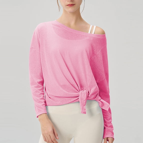 One-Shoulder Long Sleeve Tops for Women Lightweight Breathable Solid Color Womens Blouses Casual Vintage Linen Blouse Effortless Cozy Tops Adjustabe Size