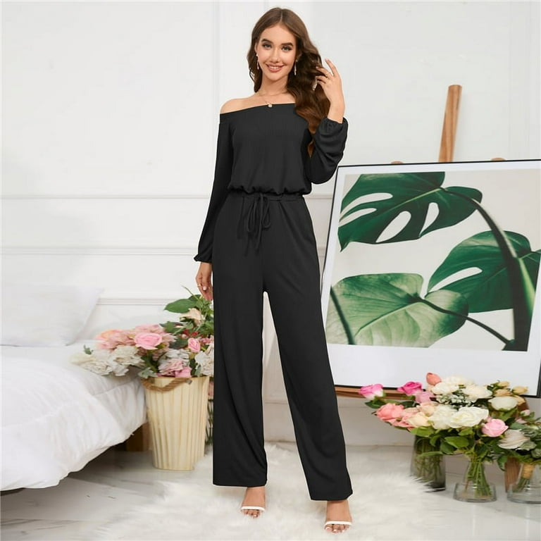 One Shoulder Long Sleeved Slim Waisted Wide Leg Jumpsuit Walmart