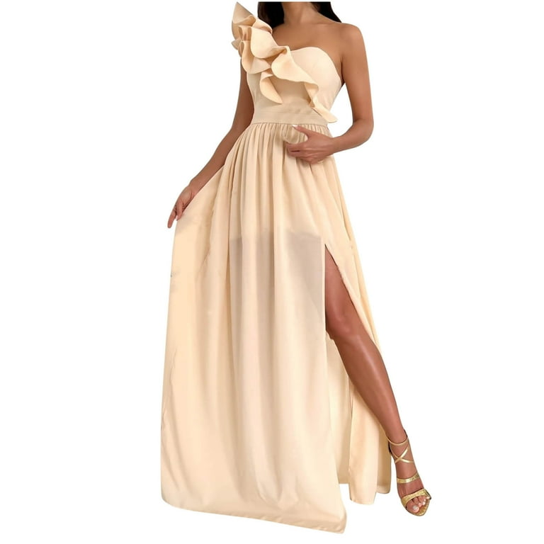 white christmas dresses Custom One Shoulder Glitter Chiffon Prom Dress main image 1