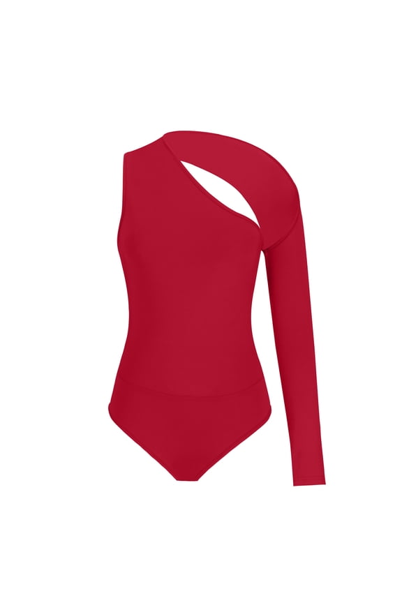 One Shoulder Off Solid Color Womens Bodysuit Fashion Slim Fit Long Sleeve Halter Neck Bodysuit Teddy Elegant Softy Workout Bodysuit for Women(Red,XL)