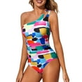 thumbnail image 1 of One Shoulder Swimsuit for Women Control Bathing Suits Modest Full Coverage Keyhole Swimwear Printing M, 1 of 6