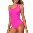 thumbnail image 1 of One Shoulder Swimsuit for Women Control Bathing Suits Modest Full Coverage Keyhole Swimwear Rose Red XL, 1 of 6