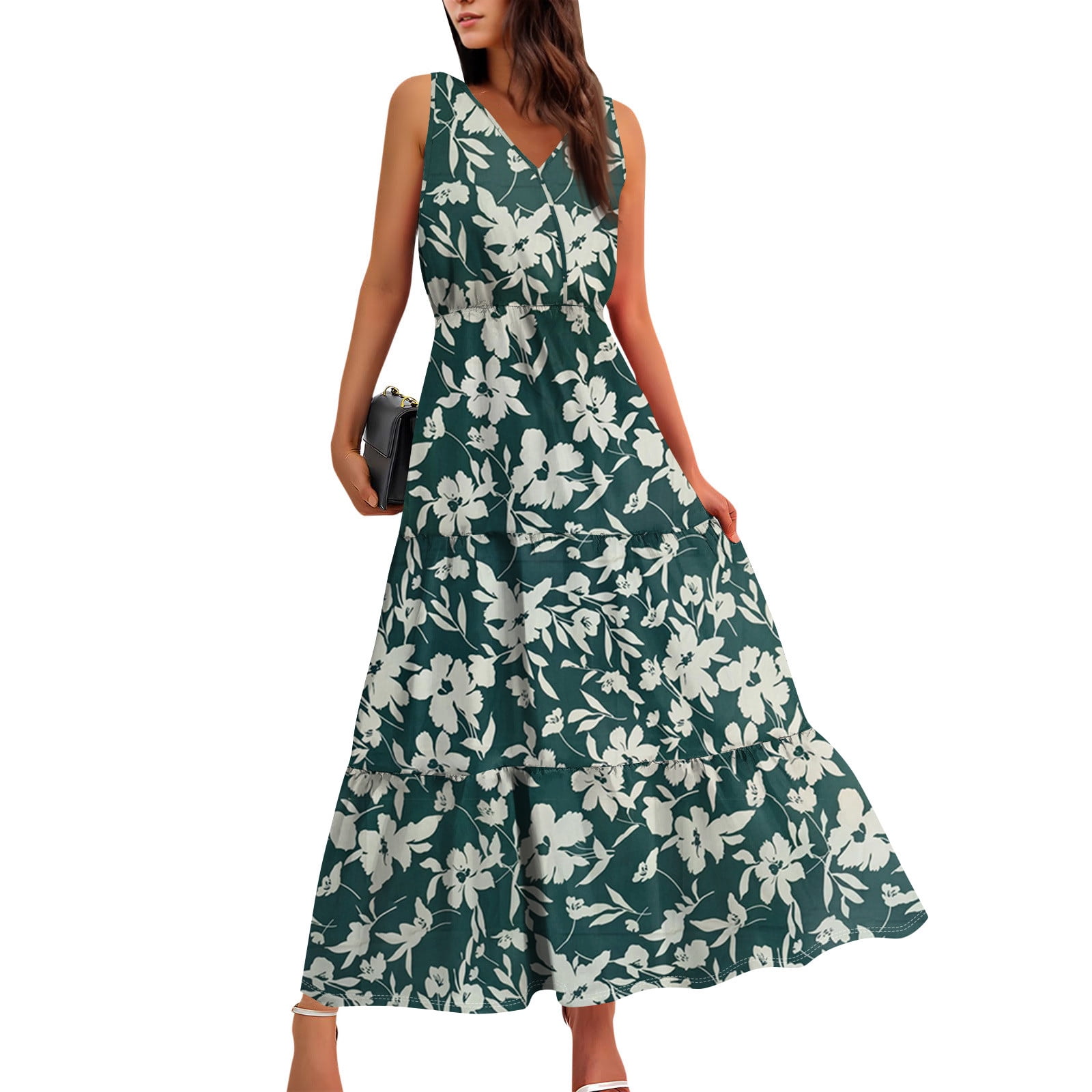 green emerald velvet dress FZYLQY Women's Summer Sleeveless Maxi Dress Loose Plain Long Casual Dress  Bohemian Flowy Dresses Hide Belly Blouson Dress at Amazon Women's Clothing  store main image 0