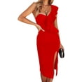 thumbnail image 1 of One Shoulder Ruffle Dress Side Split Bodycon Bandage Dress Wedding Guest Dress, 1 of 6