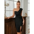 thumbnail image 1 of One Shoulder Ruffle Dress Side Split Bodycon Bandage Dress Wedding Guest Dress, 1 of 10