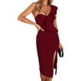 thumbnail image 1 of One Shoulder Ruffle Dress Side Split Bodycon Bandage Dress Wedding Guest Dress, 1 of 6