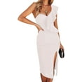 thumbnail image 1 of One Shoulder Ruffle Dress Side Split Bodycon Bandage Dress Wedding Guest Dress, 1 of 6