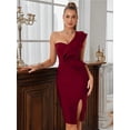 thumbnail image 1 of One Shoulder Ruffle Dress Side Split Bodycon Bandage Dress Wedding Guest Dress, 1 of 10