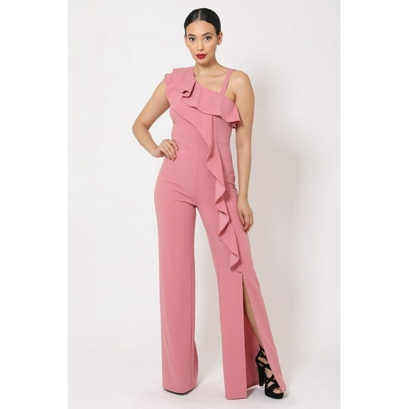 One Shoulder Ruffle Jumpsuit L