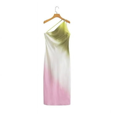 One Shoulder Satin Multicolor Dress