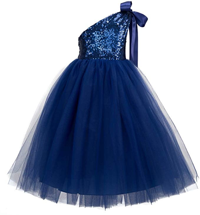 OneShoulder Sequin Tutu Flower Girl Dress Wedding Pageant Dresses Ball
