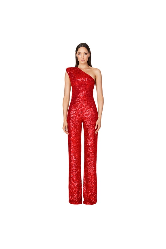 One-Shoulder Sequin Wide-Leg Jumpsuit