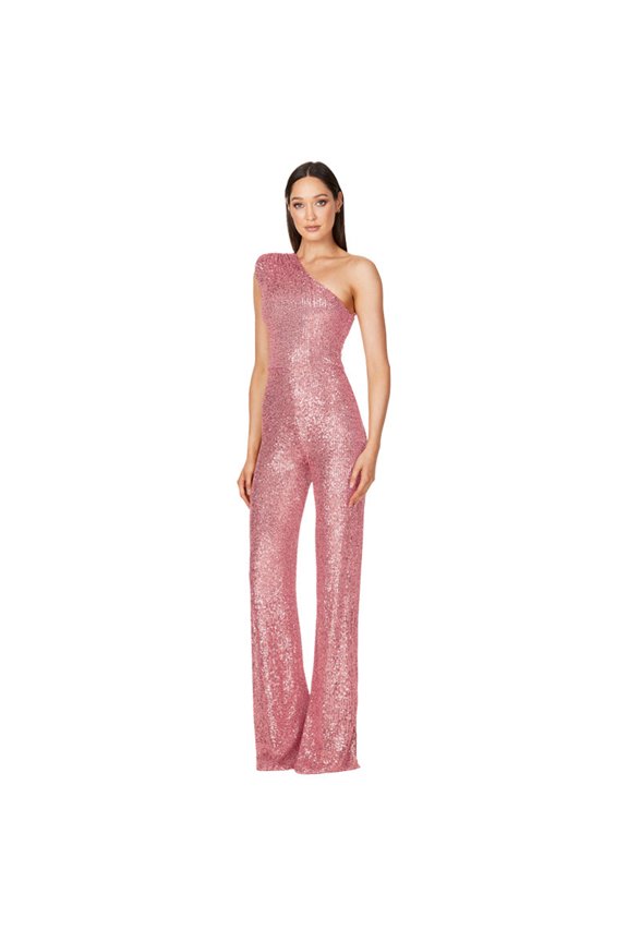 One-Shoulder Sequin Wide-Leg Jumpsuit