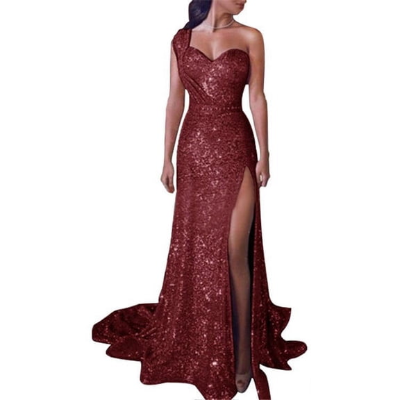 One Shoulder Shiny Long Dress For Woman Plus Size Party Wedding Formal Gown Elegant Evening Dress