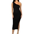 thumbnail image 1 of One Shoulder Side Slit Midi Bodycon Dress, 1 of 9