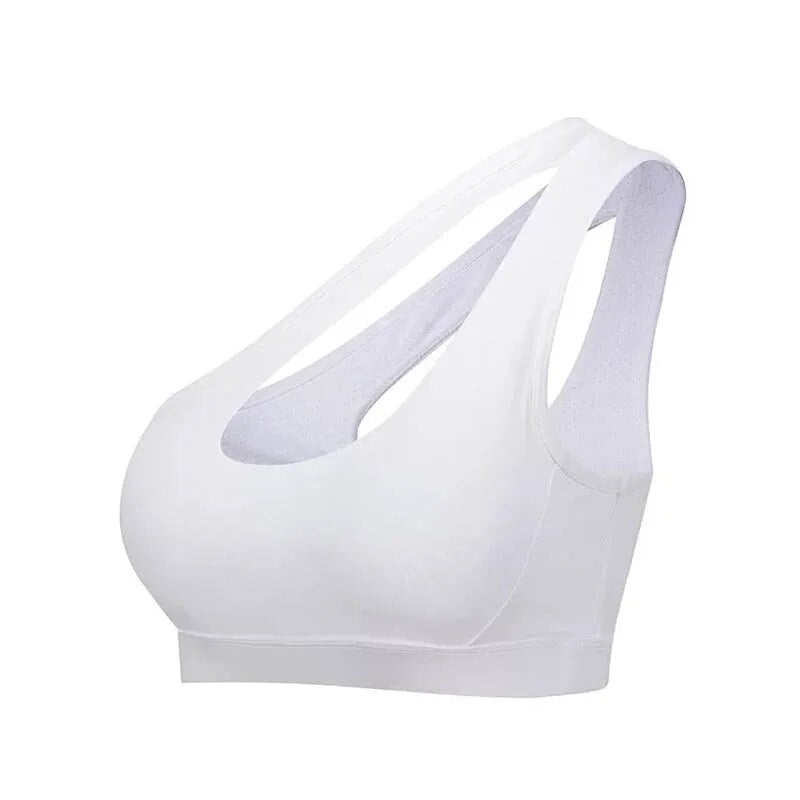 One Shoulder Solid Black Sports Bra Women Fitness Yoga Bras Gym Padded Tops Athletic Underwear