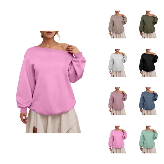 One Shoulder Sweatshirts for Women 2025 Long Sleeve Lightweight Loose Plain Sweatshirt Pullover Tops