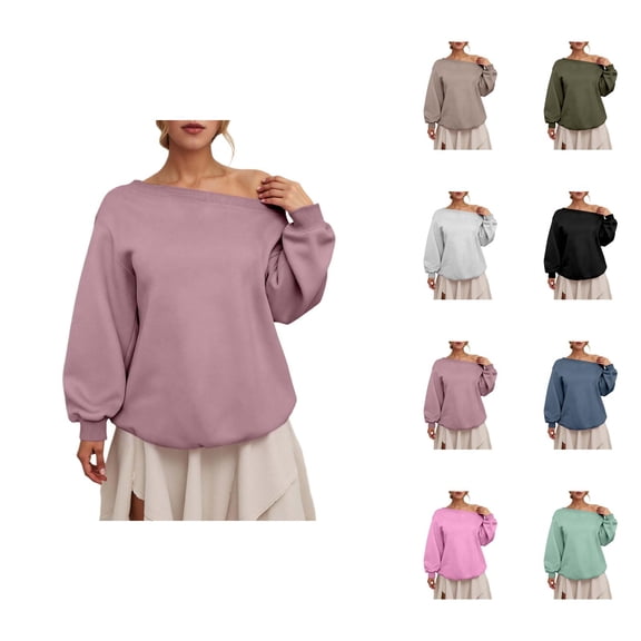 One Shoulder Sweatshirts for Women 2025 Long Sleeve Lightweight Loose Plain Sweatshirt Pullover Tops