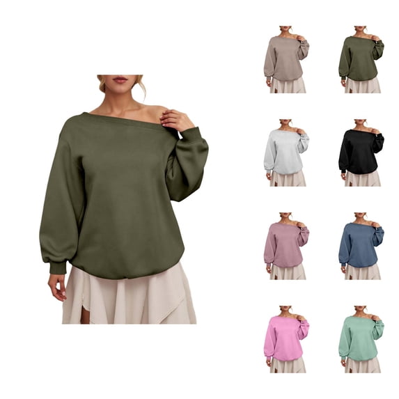 One Shoulder Sweatshirts for Women 2025 Long Sleeve Lightweight Loose Plain Sweatshirt Pullover Tops