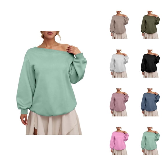 One Shoulder Sweatshirts for Women 2025 Long Sleeve Lightweight Plain Sweatshirt Pullover Tops Fall Outfits