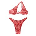 thumbnail image 1 of One Shoulder Swimsuits for Women 2 Piece Floral Bathing Suit Underwire Bikini Top with Thong Bottoms Cheeky Swimwear, Red, S, 1 of 6