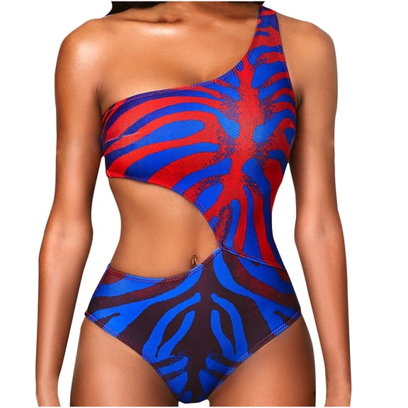 One Shoulder Swimsuits for Women's Tribal One Piece African Print Bathing Suit Cut Out Sexy High Waisted Swimwear