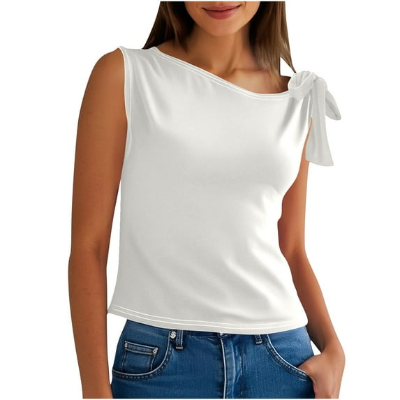 One Shoulder Tank Tops for Women Sleeveless Shirts Tie Up Tee Summer Casual Tops for Vacation Beach Party